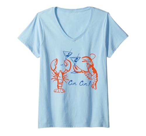 Damen Martini Red Lobster Fisherman Ästhetischer Sommer-Cocktail T-Shirt mit V-Ausschnitt Damen Martini Red Lobster Fisherman Ästhetischer Sommer-Cocktail T-Shirt mit V-Ausschnitt von Lobster Lover Gifts & Seafood Festival Apparel
