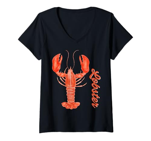 Damen Orange Hummer Grafik Küste Marine Meeresfrüchte Sommer Frauen T-Shirt mit V-Ausschnitt Damen Orange Hummer Grafik Küste Marine Meeresfrüchte Sommer Frauen T-Shirt mit V-Ausschnitt von Lobster Seafood outfit summer marine crayfish Men