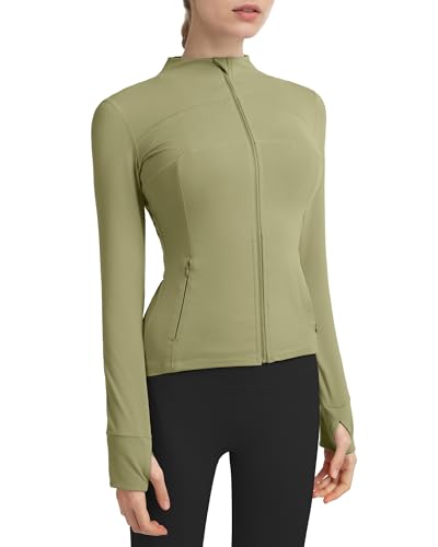 Locachy Damen-Sportjacke mit durchgehendem Reißverschluss, enge Passform, ideal für Laufen, Training und Workout, mit Taschen und Daumenlöchern, S von Locachy