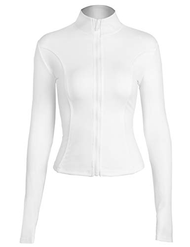 Locachy Damen-Sportjacke mit durchgehendem Reißverschluss, enge Passform, ideal für Laufen, Training und Workout, mit Taschen, Beige, S von Locachy