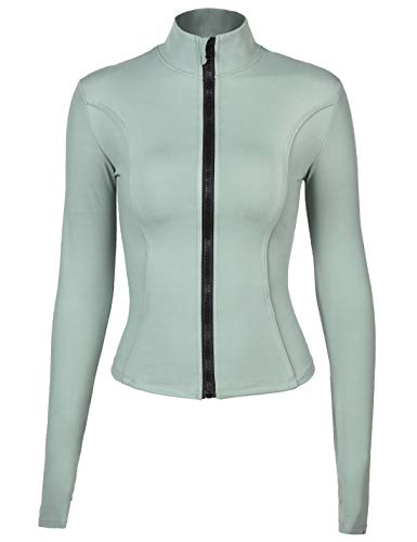 Locachy Damen-Sportjacke mit durchgehendem Reißverschluss, enge Passform, ideal für Laufen, Training und Workout, mit Taschen, GRAU, S von Locachy