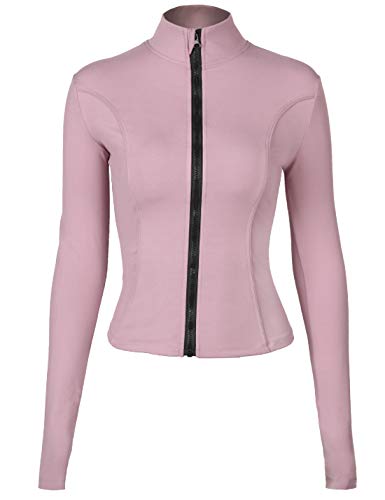 Locachy Damen-Sportjacke mit durchgehendem Reißverschluss, enge Passform, ideal für Laufen, Training und Workout, mit Taschen, Pink, S von Locachy
