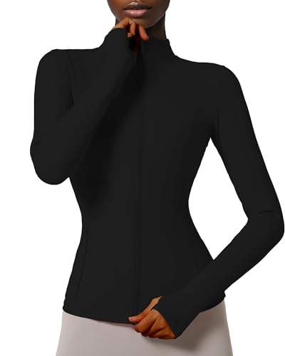 Locachy Damen Slim Fit Full Zip Athletic Running Sport Workout Jacke mit Taschen, Stil 02, Schwarz, 32 von Locachy