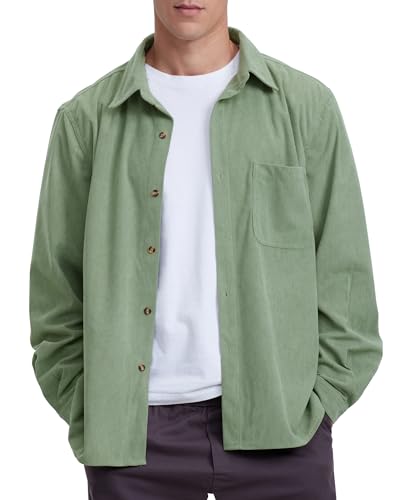 Locachy Herren Casual Cord Hemd Lose Button Down Cord Shacket Jacke, Hellgrün, XL von Locachy