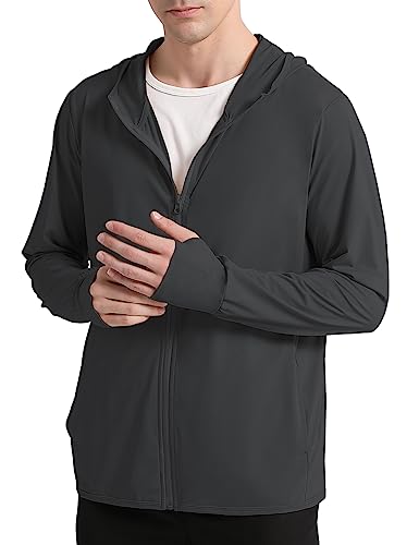 Locachy Herren UPF 50+ Sonnenschutz Outdoor Leichte Full Zip Hoodie Jacke Langarm Angeln Wandern Performance Shirt, Style 02 Dunkelgrau, S von Locachy