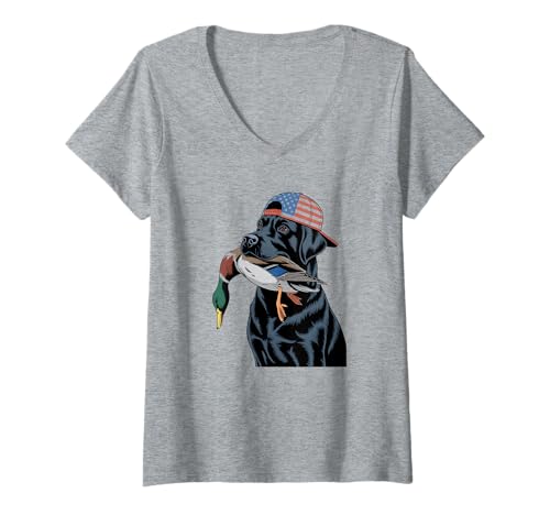 Damen Local Boy Black Lab Hunting Dog Marsh Scene Sunset Vintage T-Shirt mit V-Ausschnitt von Local Boy Black Lab Hunting Dog Lover Marsh Sunset