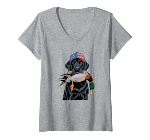 Damen Local Boy Black Lab Hunting Dog Marsh Scene Sunset Vintage T-Shirt mit V-Ausschnitt von Local Boy Black Lab Hunting Dog Lover Marsh Sunset