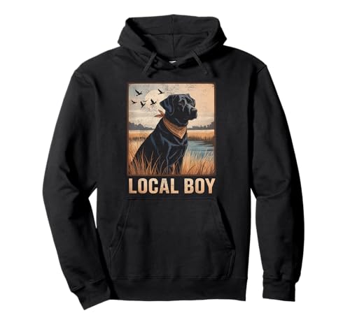 Local Boy Black Lab Hunting Dog Marsh Scene Sunset Vintage Pullover Hoodie von Local Boy Black Lab Hunting Dog Lover Marsh Sunset