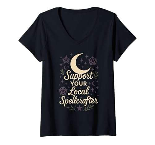 Damen Support Your Local Witch Feminist Witch Okkulter Stolz Slogan T-Shirt mit V-Ausschnitt Damen Support Your Local Witch Feminist Witch Okkulter Stolz Slogan T-Shirt mit V-Ausschnitt von Local Coven Witchcraft Crystal Ball Moon Phase