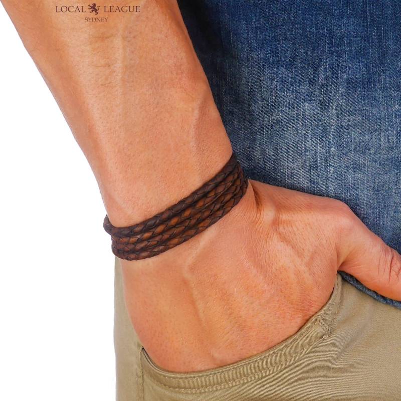 Herren Leder Armband Einstellbar 4x Wrap - Braun Surf Patrol Australia Urlaub Geburtstag Sommer Strand Geschenk Für Mann Freund von LocalLeagueCo