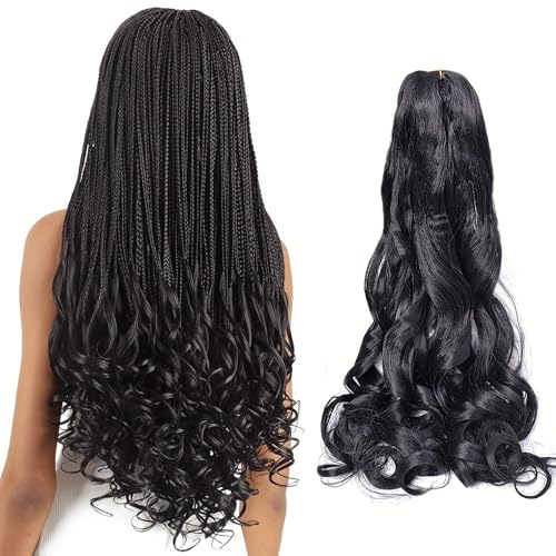 Locescsoc 24 Inch French Curls Braiding Hair 8 Packs Spanish Curly Braids Pre Stretched Loose Wave Soft French Curl Synthetic Braiding Hair Extensions for Women (1B, 24 Inch (Pack of 8)) von Locescsoc