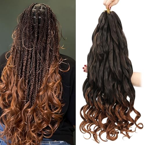 Locescsoc 24 Inch French Curls Braiding Hair 8 Packs Spanish Curly Braids Pre Stretched Loose Wave Soft French Curl Synthetic Braiding Hair Extensions for Women (1B/30, 24 Inch (Pack of 8)) von Locescsoc