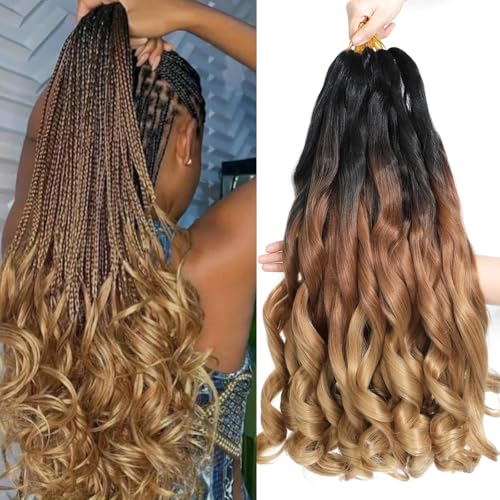 Locescsoc 24 Inch French Curls Braiding Hair 8 Packs Spanish Curly Braids Pre Stretched Loose Wave Soft French Curl Synthetic Braiding Hair Extensions for Women (1B/30/27, 24 Inch (Pack of 8)) von Locescsoc