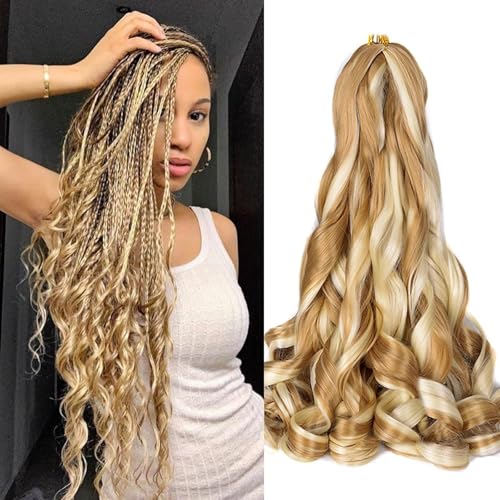 Locescsoc 24 Inch French Curls Braiding Hair 8 Packs Spanish Curly Braids Pre Stretched Loose Wave Soft French Curl Synthetic Braiding Hair Extensions for Women (27/613, 24 Inch (Pack of 8)) von Locescsoc