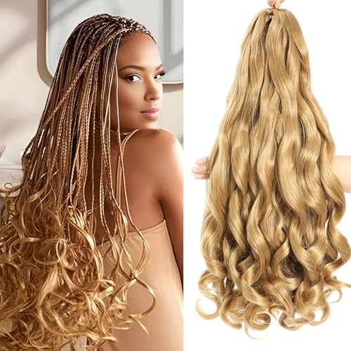Locescsoc 24 Inch French Curls Braiding Hair 8 Packs Spanish Curly Braids Pre Stretched Loose Wave Soft French Curl Synthetic Braiding Hair Extensions for Women (27#, 24 Inch (Pack of 8)) von Locescsoc