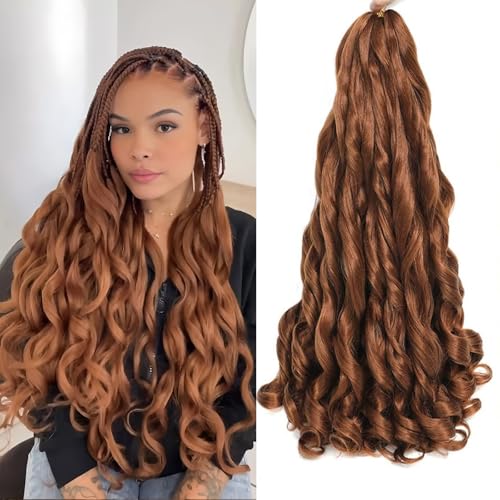 Locescsoc 24 Inch French Curls Braiding Hair 8 Packs Spanish Curly Braids Pre Stretched Loose Wave Soft French Curl Synthetic Braiding Hair Extensions for Women (30#, 24 Inch (Pack of 8)) von Locescsoc