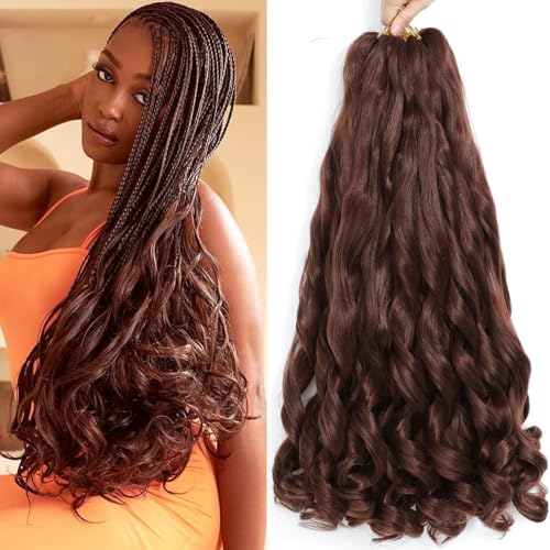 Locescsoc 24 Inch French Curls Braiding Hair 8 Packs Spanish Curly Braids Pre Stretched Loose Wave Soft French Curl Synthetic Braiding Hair Extensions for Women (33#, 24 Inch (Pack of 8)) von Locescsoc