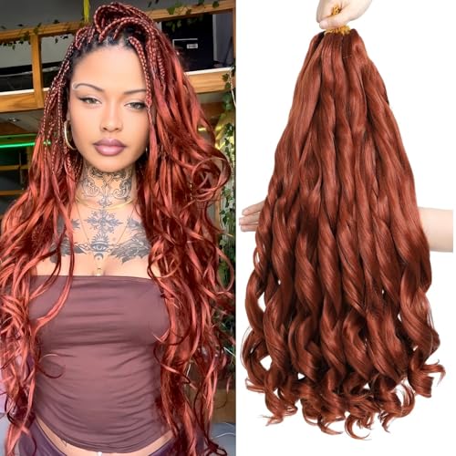 Locescsoc 24 Inch French Curls Braiding Hair 8 Packs Spanish Curly Braids Pre Stretched Loose Wave Soft French Curl Synthetic Braiding Hair Extensions for Women (350#, 24 Inch (Pack of 8)) von Locescsoc