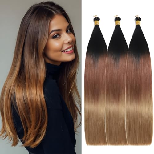 Locescsoc Silky Straight Braiding Hair 3 Packs Braiding Hair Pre Stretched Synthetic Straight Crochet Braids for Women (1B/30/27, 28 Inch 3 Packs) von Locescsoc