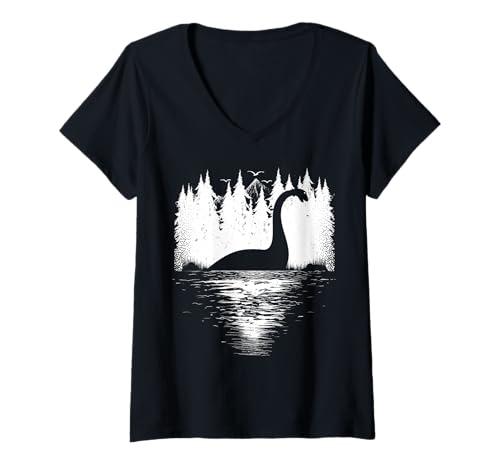 Damen Loch Ness Monster Kinder Jugend Damen | Schottland Cryptid Nessie T-Shirt mit V-Ausschnitt Damen Loch Ness Monster Kinder Jugend Damen | Schottland Cryptid Nessie T-Shirt mit V-Ausschnitt von Loch Ness Monster Nessie | Funny Cryptid Gifts!
