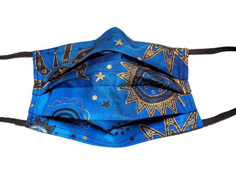 Blue Metallic Suns Maske Handgefertigte Wiederverwendbare Einstellbare Gesichtsmaske Mit Nasenklemmen Draht Und Filterfach 2 Lagig 100% Baumwolle von LochNessLocker