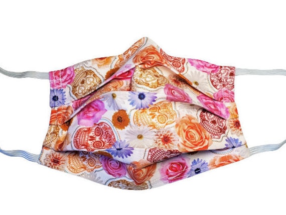 Floral Sugar Skull Gesichtsmaske, Verstellbar Mit Filtertasche von LochNessLocker