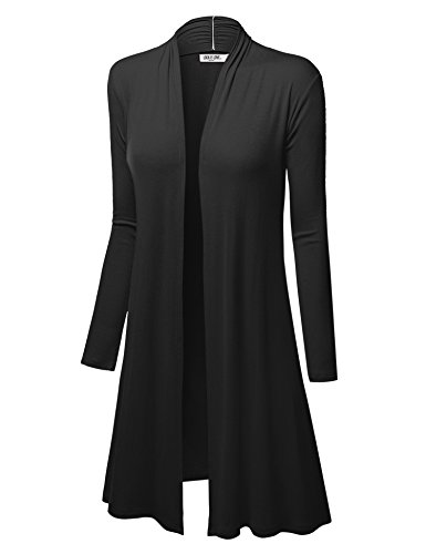 LL Damen Langarm-Ombré-Strickjacke vorne offen lange Strickjacke mit Stretch - Schwarz - Large von Lock and Love