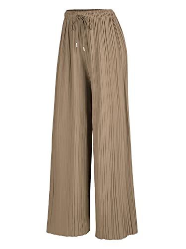 Lock and Love Damen Knöchel-/Maxi-Plissee-Hose mit weitem Bein Palazzo-Hose mit Kordelzug/Gummizug - Beige - Einheitsgröße von Lock and Love