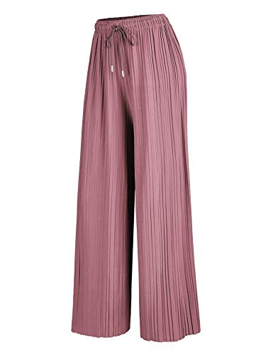 Lock and Love Damen Knöchel-/Maxi-Plissee-Hose mit weitem Bein Palazzo-Hose mit Kordelzug/Gummizug - Pink - Einheitsgröße von Lock and Love