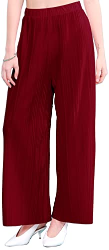 Lock and Love Damen Knöchel-/Maxi-Plissee-Hose mit weitem Bein Palazzo-Hose mit Kordelzug/Gummizug - Rot - S/M von Lock and Love