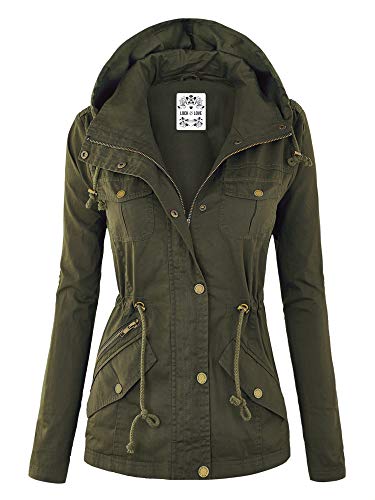 Lock and Love LL Damen Casual Military Safari Anorak Jacke mit Kapuze, Wjc643_olive, L von Lock and Love