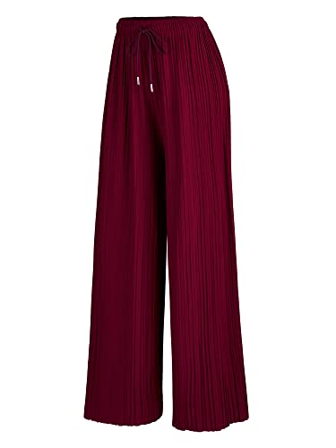 Lock and Love LL WB1485 Womens Pleated Palazzo Pants with Drawstring OS Wine von Lock and Love