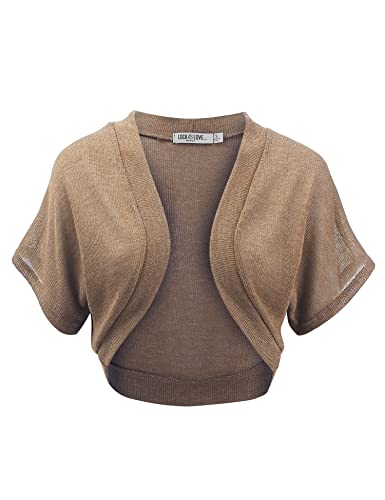 Lock and Love Vielseitiger Bolero für Damen, vorne offen, leicht, kurzärmelig, Bolero, Wsk1529_Taupe, Klein von Lock and Love