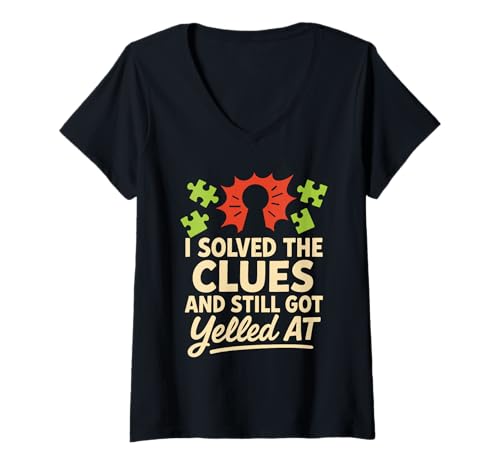 Damen Escape Room Puzzle Squad Captain Crew Enthusiastenteam T-Shirt mit V-Ausschnitt von Locked Room Birthday Escape Game Puzzle Lover Fun