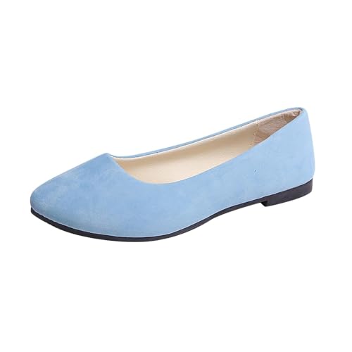 Damen Ballerinas Pumps Ballerinas Elastische Sandalen Mit Niedrigem Keilabsatz Runde Zehenpartie Bequeme Dolly-Schuhe Slip-On Arbeits- Und Büroschuhe(Light Blue,5.5 UK) von Lockenstab