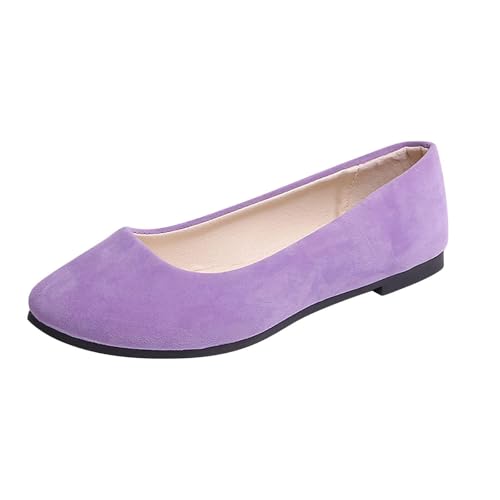 Damen Ballerinas Pumps Ballerinas Elastische Sandalen Mit Niedrigem Keilabsatz Runde Zehenpartie Bequeme Dolly-Schuhe Slip-On Arbeits- Und Büroschuhe(Purple,5 UK) von Lockenstab