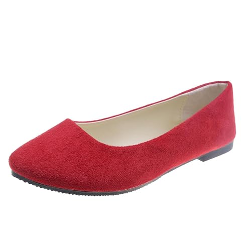 Damen Ballerinas Pumps Ballerinas Elastische Sandalen Mit Niedrigem Keilabsatz Runde Zehenpartie Bequeme Dolly-Schuhe Slip-On Arbeits- Und Büroschuhe(Red,7 UK) von Lockenstab