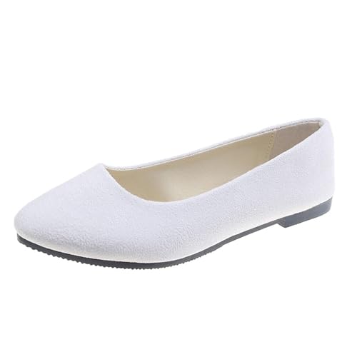Damen Ballerinas Pumps Ballerinas Elastische Sandalen Mit Niedrigem Keilabsatz Runde Zehenpartie Bequeme Dolly-Schuhe Slip-On Arbeits- Und Büroschuhe(White,7 UK) von Lockenstab