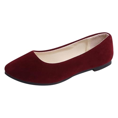 Damen Ballerinas Pumps Ballerinas Elastische Sandalen Mit Niedrigem Keilabsatz Runde Zehenpartie Bequeme Dolly-Schuhe Slip-On Arbeits- Und Büroschuhe(Wine,3 UK) von Lockenstab