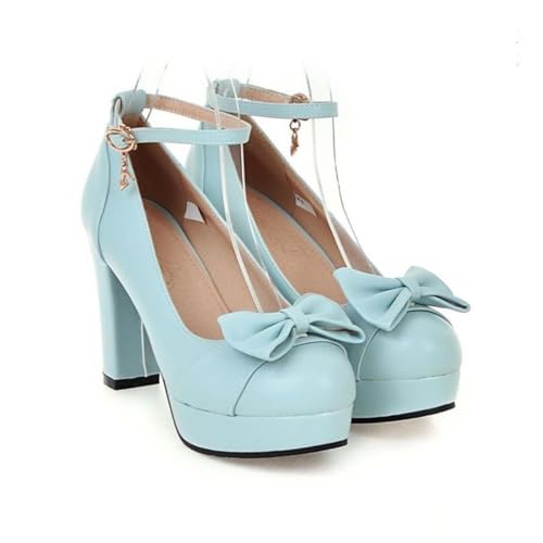 Damen Sweet Bow High Heels High Heels Plateau Weiß Arbeitsschuhe Damen Kleid Hochzeitsschuhe Übergröße(Blau,38.5 EU) von Lockenstab