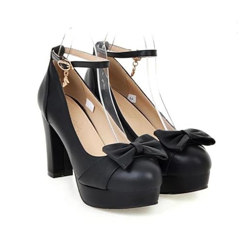 Damen Sweet Bow High Heels High Heels Plateau Weiß Arbeitsschuhe Damen Kleid Hochzeitsschuhe Übergröße(Schwarz,37.5 EU) von Lockenstab