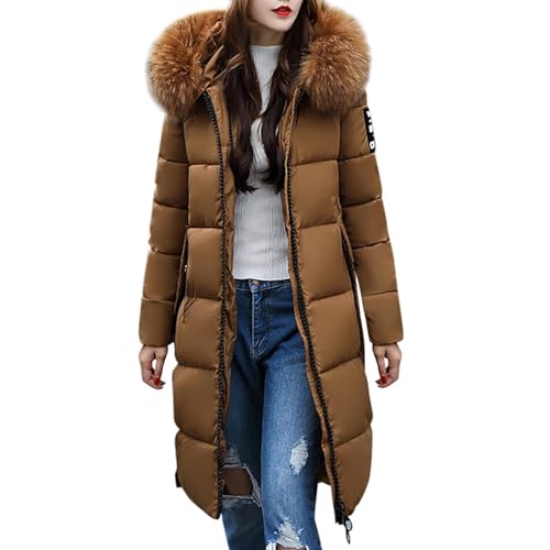 Daunenjacke Damen Lang Einfarbig Steppjacke Winterjacke Mit Kapuze Reißverschluss Steppmantel Warm Daunenmantel Langärmlig Pufferjacke Wintermantel Windbreaker Windjacke Kapuzenjacke(#1 Kaffee,S) von Lockenstab
