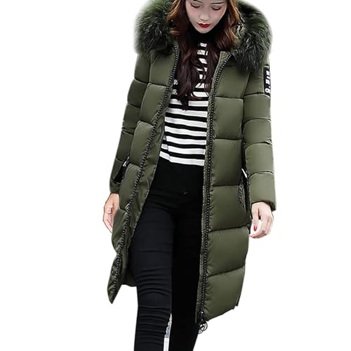 Daunenjacke Damen Lang Einfarbig Steppjacke Winterjacke Mit Kapuze Reißverschluss Steppmantel Warm Daunenmantel Langärmlig Pufferjacke Wintermantel Windbreaker Windjacke Kapuzenjacke(Armeegrün,XL) von Lockenstab
