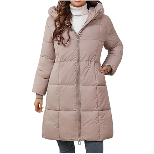Daunenjacke Damen Lang Einfarbig Steppjacke Winterjacke Mit Kapuze Reißverschluss Steppmantel Warm Daunenmantel Langärmlig Pufferjacke Wintermantel Windbreaker Windjacke Kapuzenjacke(Khaki,XL) von Lockenstab
