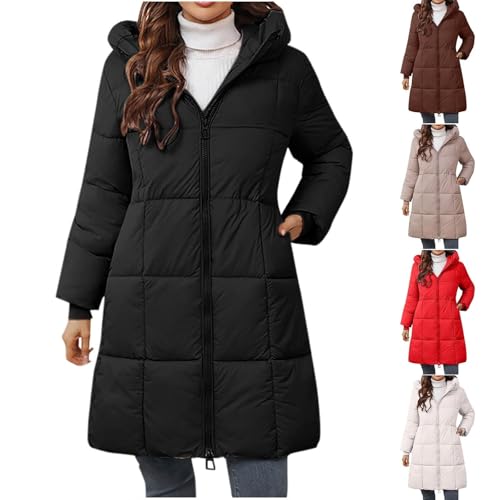 Daunenjacke Damen Lang Einfarbig Steppjacke Winterjacke Mit Kapuze Reißverschluss Steppmantel Warm Daunenmantel Langärmlig Pufferjacke Wintermantel Windbreaker Windjacke Kapuzenjacke(Schwarz,XL) von Lockenstab