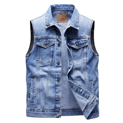 Lockenstab Herren Jeansweste Ärmellos Jeansjacke Mit 6 Taschen Biker Weste(A,2XL) von Lockenstab
