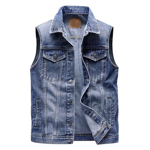 Lockenstab Herren Jeansweste Ärmellos Jeansjacke Mit 6 Taschen Biker Weste(B,3XL) von Lockenstab