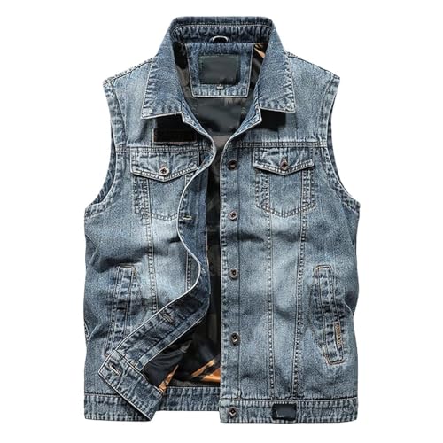 Lockenstab Herren Jeansweste Ärmellos Jeansjacke Mit 6 Taschen Biker Weste(C,L) von Lockenstab