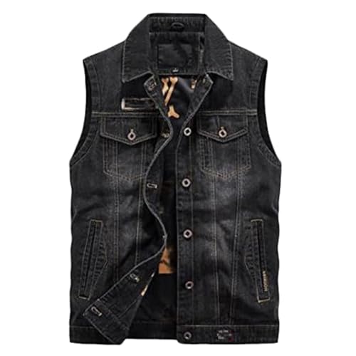 Lockenstab Herren Jeansweste Ärmellos Jeansjacke Mit 6 Taschen Biker Weste(D,L) von Lockenstab