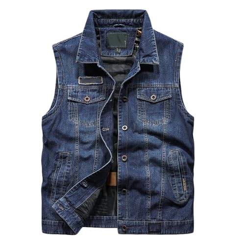 Lockenstab Herren Jeansweste Ärmellos Jeansjacke Mit 6 Taschen Biker Weste(E,2XL) von Lockenstab
